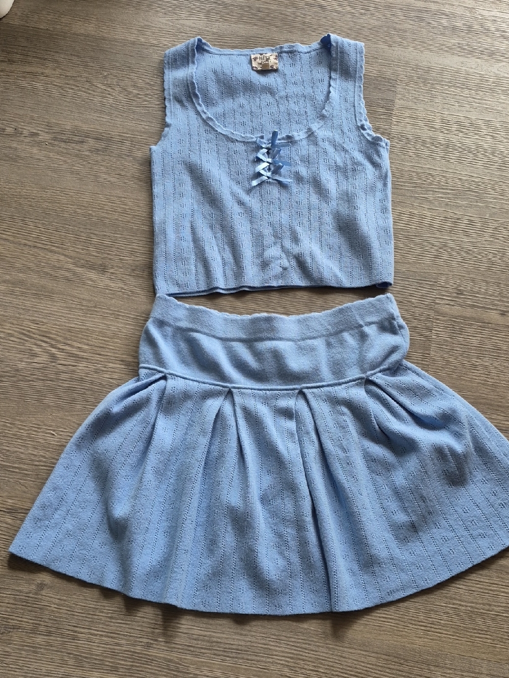 Hippie Rose Light Blue Knit Tank Top And Mini Skirt Set. Size L.